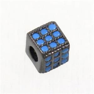 copper cube beads paved zircon, black plated, turq, approx 4.5x4.5mm