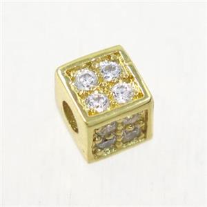copper cube beads paved zircon, gold plated, approx 5.5x5.5mm