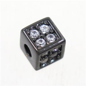 copper cube beads paved zircon, black plated, approx 5.5x5.5mm