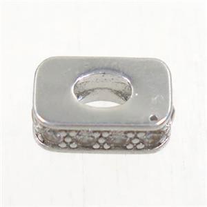 copper rectangle bead paved zircon, platinum plated, approx 6.5x9.5mm
