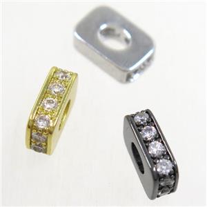 copper rectangle bead paved zircon, mix color, approx 6x10mm