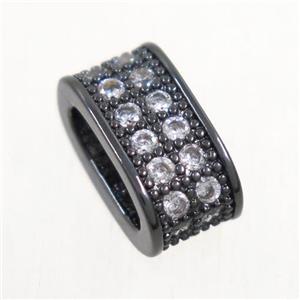 European style copper oval bead paved zircon, black plated, approx 6x10mm