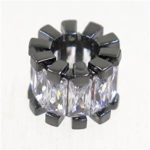 European style copper beads paved zircon, tube, black plated, approx 7-11mm, 5mm hole