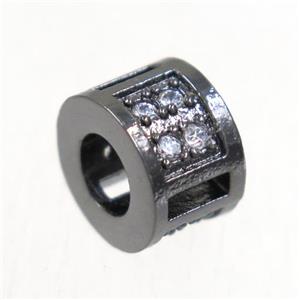 European style copper tube beads paved zircon, black plated, approx 6x9mm, 4mm hole