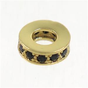 copper heishi bead paved zircon, gold plated, approx 8mm dia