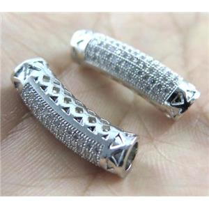 copper tube beads paved zircon, platinum plated, approx 6.8x22mm, 4.5mm hole