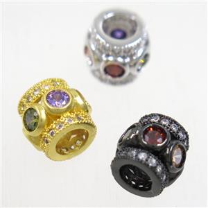 European style copper tube beads paved zircon, mix color, approx 9x9mm, 5mm hole