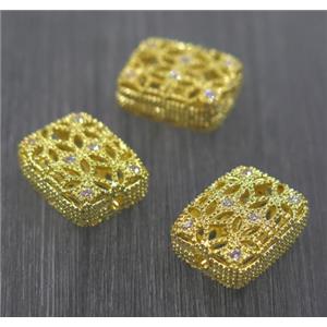 copper spacer bead paved zircon, rectangle, 12.5x15.5mm