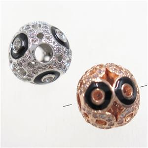 round copper beads paved zircon, mix color, approx 11mm dia