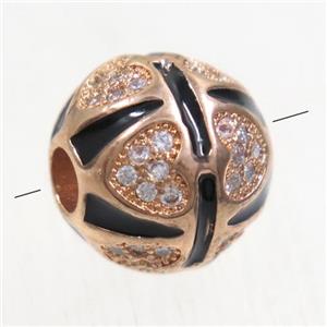 copper beads paved zircon, round, rose gold, approx 11mm dia