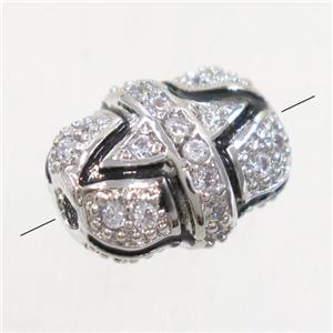 copper bead paved zircon, platinum plated, approx 9x11mm