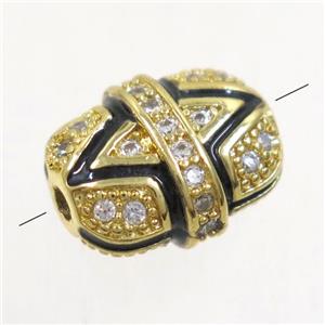 copper bead paved zircon, gold plated, approx 9x11mm