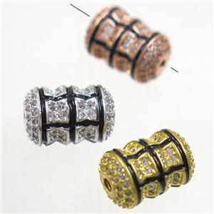 copper beads paved zircon, tube, mix color, approx 8x12.5mm