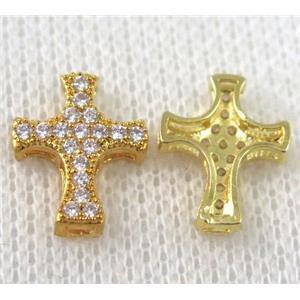 copper spacer bead paved zircon, cross, approx 11x14mm