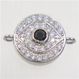 copper eye connector paved zircon, platinum plated, approx 14mm dia