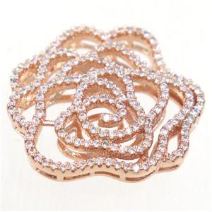copper flower connector paved zircon, rose gold, approx 35-38mm