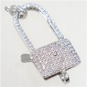 copper lock Clasp paved zircon, platinum plated, approx 17-32mm
