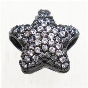 copper star beads paved zircon, black plated, approx 12.5mm dia
