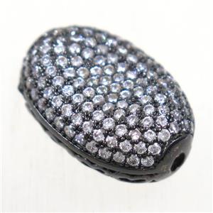 copper oval beads paved zircon, black plated, approx 13-19mm