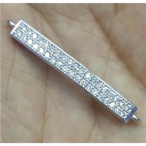 copper connector paved zircon, bracelet bar, platinum plated, approx 35mm length