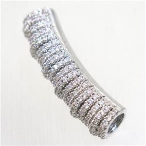 European Style copper tube beads paved zircon, platinum plated, approx 9-33mm, 5mm hole