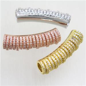 European Style copper tube beads paved zircon, mixed color, approx 9-33mm, 5mm hole