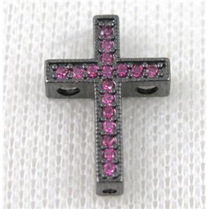copper bead pave zircon, cross, black plated, approx 14x21mm