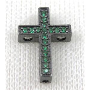 copper bead pave zircon, cross, black plated, approx 14x21mm