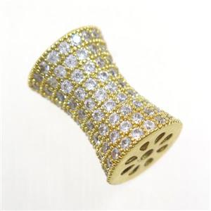 Copper Bamboo Beads Pave Zircon Gold Plated, approx 11-17mm