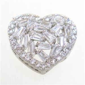 copper bead paved zircon, heart, platinum, approx 15-16mm