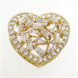 copper bead paved zircon, heart, gold plated, approx 15-16mm