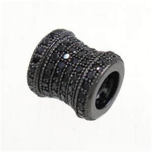 copper bamboo beads paved zircon, rondelle, black plated, approx 8.5-9mm, 5mm hole