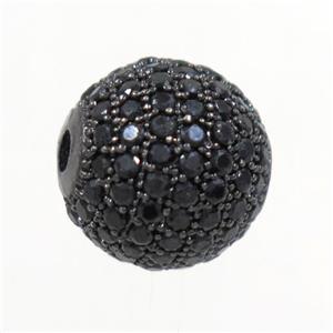 copper beads paved zircon, round, black plated, approx 12mm dia