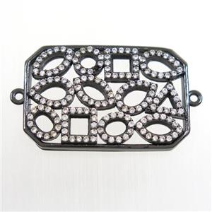 copper connector paved zircon, rectangle, black plated, approx 18-27mm