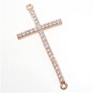 copper cross connector paved zircon, rose gold, approx 20-33mm