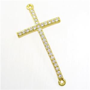 copper cross connector paved zircon, gold plated, approx 20-33mm