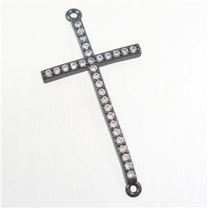copper cross connector paved zircon, black plated, approx 20-33mm