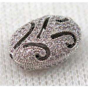 copper spacer bead pave zircon, platinum plated, approx 8x12mm