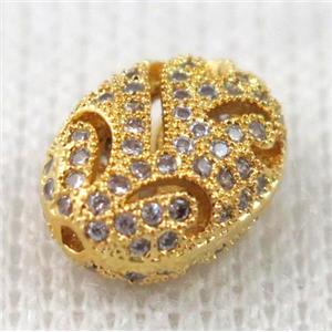 copper spacer bead pave zircon, gold plated, approx 8x12mm