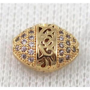 copper spacer bead pave zircon, gold plated, approx 10x14mm