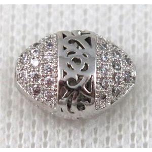 copper spacer bead pave zircon, platinum plated, approx 10x14mm