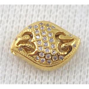 copper spacer bead pave zircon, gold plated, approx 10x16mm