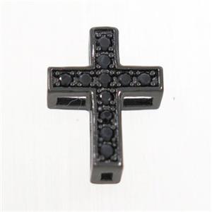 copper cross beads paved zircon, black plated, approx 9-13mm