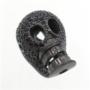 copper skull beads paved zircon, black plated, approx 11-16mm