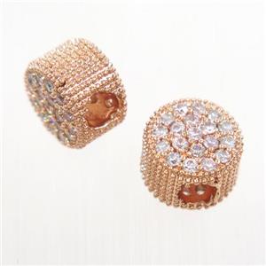 copper button beads paved zircon, rose gold, approx 7x10mm, 4mm hole