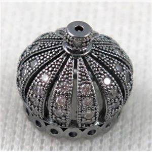 copper bead pave zircon, crown, black plated, approx 16mm dia