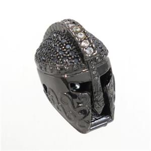 copper helm beads paved zircon, black plated, approx 11-18mm