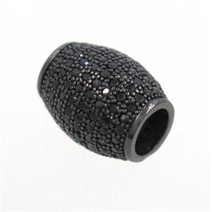 European style copper barrel beads paved zircon, black plated, approx 10x12.5mm, 4mm hole