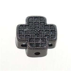 copper cross beads paved zircon, black plated, approx 10mm