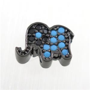 copper elephant beads paved zircon, turq, black plated, approx 8-11mm